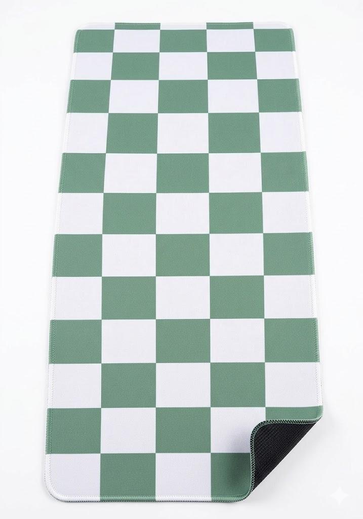 Non-Slip Checkered Kitchen Runner Rug, Modern Green and White Checkerboard Floor Mat, Easy-to-Clean Durable Kitchen Decor