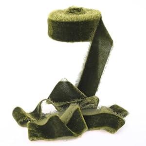 Celltestria Olive Green Velvet Ribbon for Christmas Decorations 1.5 Inch 5 Yards Handmade Frayed Raw Edge Silk Ribbons for Christmas Home Decor Wreath Craft Gift Wrapping Flower Bouquet