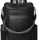 Shrrie Vegan Leather Laptop Backpack for Women 15.6 inch Work Backpack Fashion Travel Backpack Purse for Travel College Work, Black