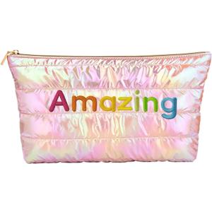 Hiroyuki Iridescent Makeup Bag, Cute Cosmetic Bag, Large Capacity Travel Pouch (Amazing, pink)
