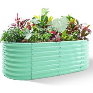 Land Guard 24 Tall 42ft Galvanized Raised Garden Bed Kit, Galvanized Planter Garden Boxes Outdoor, Oval Large Metal Raised Garden Bed for Vegetables (Lime Green, 422ft)