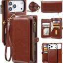 MInCYB for iPhone 17 Pro Wallet Case, [Compatible with Magsafe] [Magnetic Detachable] [RFID Blocking] PU Leather Case with Card Holder & Crossbody Strap for Women Men, Brown