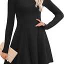 OFEEFAN Sweater Dress for Women Fall 2025 Long Sleeve Crew Neck Ribbed Knit Fit and Flare A-Line Dresses S