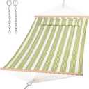 SUNCREAT Hammock 2 Person Heavy Duty, Double Hammocks for Trees, 2 Person Hammock with Spreader Bar, Green&Beige