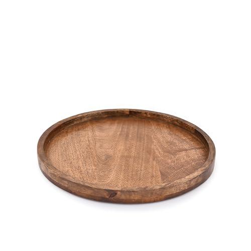 EDHAS Round Wooden Decorative Candle Holder Tray for Coffee Table Centerpieces Modern Farmhouse Home Decorations (12" x 12" x 1")