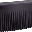 6 ft Long Rectangular Stretch Tablecloth Table Skirt, One-Piece Spandex Jacket Cover, Tight Fit Linen-Fitted Table Cover for Trade Show, DJ, Wedding, Party, Kiosk-Premium Fabric (Black)