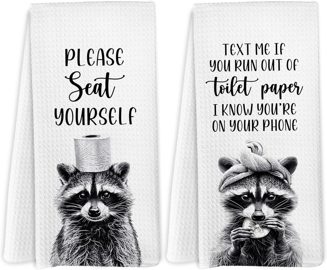 Funny Raccoon Hand Towels Set of 2, Raccoon Gifts for Women Lovers Hand Towels for Bathroom Decor, Funny Raccoons Bathroom Decor, 16x24 Inches
