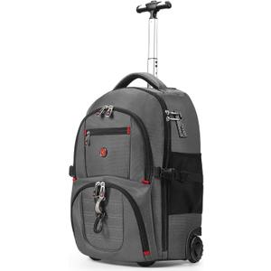 star cloud 21x14x9 Rolling Backpack with Wheels - Water-Resistant, 17.3" Laptop Compartment, Ideal Carry-On for Overnight Travel, College, Work - Wheeled Business Backpack for Adults (Grey)