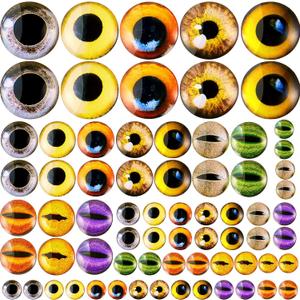 Zomiboo 70 Pcs 40/25/16/8 mm Large Assorted Dragon Glass Eyes Halloween Mixed Printed Cabochon Animal Eyes 4 Sizes Cabochons for Doll Props Craft DIY Jewelry Making Toys Supplies(Novel Style)