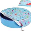 Round Pool Cover 63"(5 Ft), Foldable Kiddie Solar Cover Fit Dog Swimming Pool, Pets Kids Bath Tub, Anti-UV Dustproof Safety Pool Cover with Cute Ocean Animals Pattern