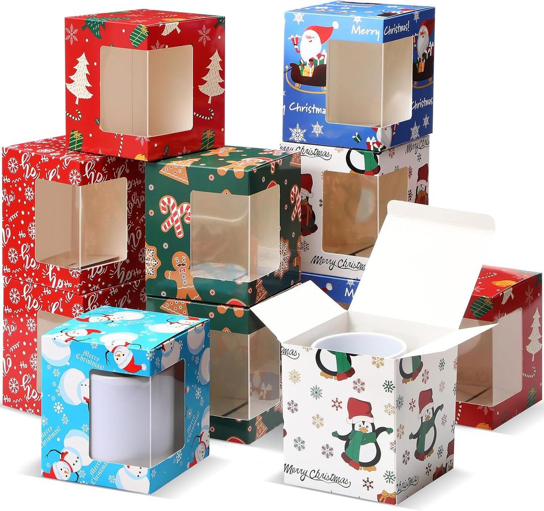 Harloon 36 Pack Christmas Gift Boxes for Sublimation Mugs Transparent Mug Boxes Wine Glass Gift Packaging Box for Blanks Sublimation Coffee Mugs 11oz, 12oz, 15oz Ceramic Gift Wrapping(Snowman)