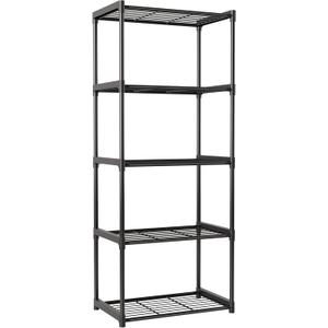 5-Tier Storage Shelves with Plastic Connectors Metal Shelf Organizer for Pantry, Closet & Bathroom, Space-Saving Sturdy Shelving Unit Rack, Black, 17.3" x 12.8" x 56.7"