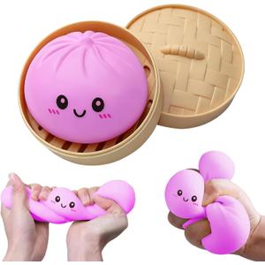 Mystery Dumpling Squishy Toy,Dumpling Stress Ball, Anxiety Relief,Fidget Toys Adults & Teens,Bun with Food Steamer Stretchy Desk Toys(Purple)