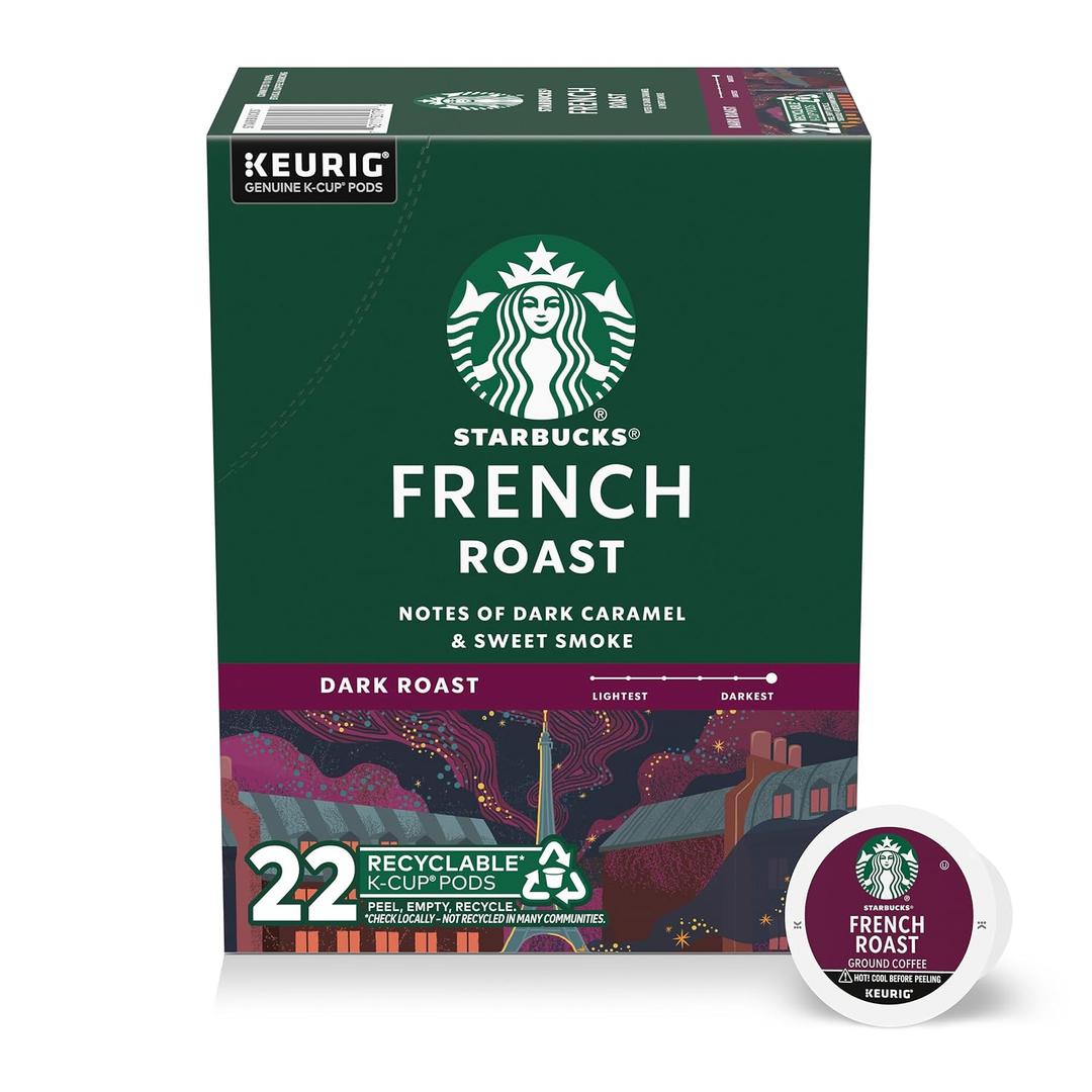 Starbucks K-Cup Coffee Pods, Dark Roast Coffee, French Roast for Keurig Brewers, 100% Arabica, 1 box (22 pods) (EXP 05/18/27)