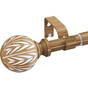 Wood Curtain Rod Adjustable, 36 to 88 Inch Boho Curtain Rods for Windows Heavy Duty Decorative Drapery Rods with Wood Grain Finial for Living Room Bedroom Kitchen Farmhouse