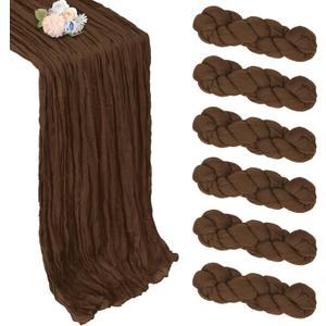 6 Pack Brown Cheesecloth Fall Table Runner 10ft Boho Gauze Fabric Cheese Cloth Table Runner 35 x 120 Inch Rustic Sheer Runner for Thanksgiving Wedding Decor Baby Shower Party Centerpiece Decoration
