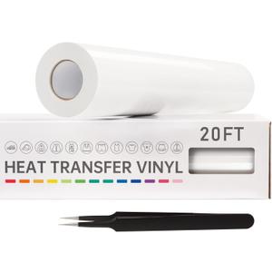 VinylRus Heat Transfer Vinyl-12 x 20ft White Iron on Vinyl Roll for Shirts, HTV Vinyl for Silhouette Cameo, Easy to Cut & Weed
