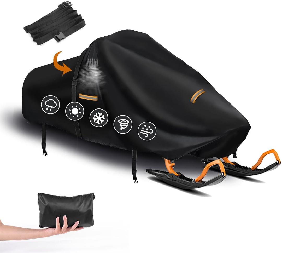 Snowmobile Cover Waterproof Outdoor,Heavy Duty 420D Oxford Fabric Polaris Snow Mobile Cover,Universal Large Trailerable Snowmobile Storage Cover,Fit for Most Snowmobiles.