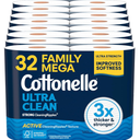 Cottonelle Ultra Clean Toilet Paper, 32 Family Mega Rolls=176 Regular Rolls
