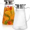 2 Pack Plastic Pitcher with Lid, 50 Oz Clear Water Pitchers, Unbreakable Tea Pitcher with Handle, BPA-Free Fridge Water Jug Container for Lemonade Juice Milk Tea Hot Cold Drinks, Easy to Clean