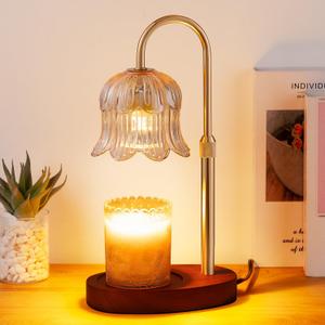 Candle Warmer Lamp Electric Timer - Vintage Heater Candles Warming Height Adjustable Dimmable Warmers Flower Lamps No Flame Heat Warm Melt Wax Jar Modern Home (Amber-Electroplated gold)