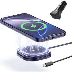 25W Magnetic Wireless Charger for Car, POLMXS Fast Charging pad Ultra-Thin Wireless Phone Charger Mat for Desk & Bedside, Compatible with iPhone 17/16(25W)/15/14/13/12(7.5W) Magsafe(C10)