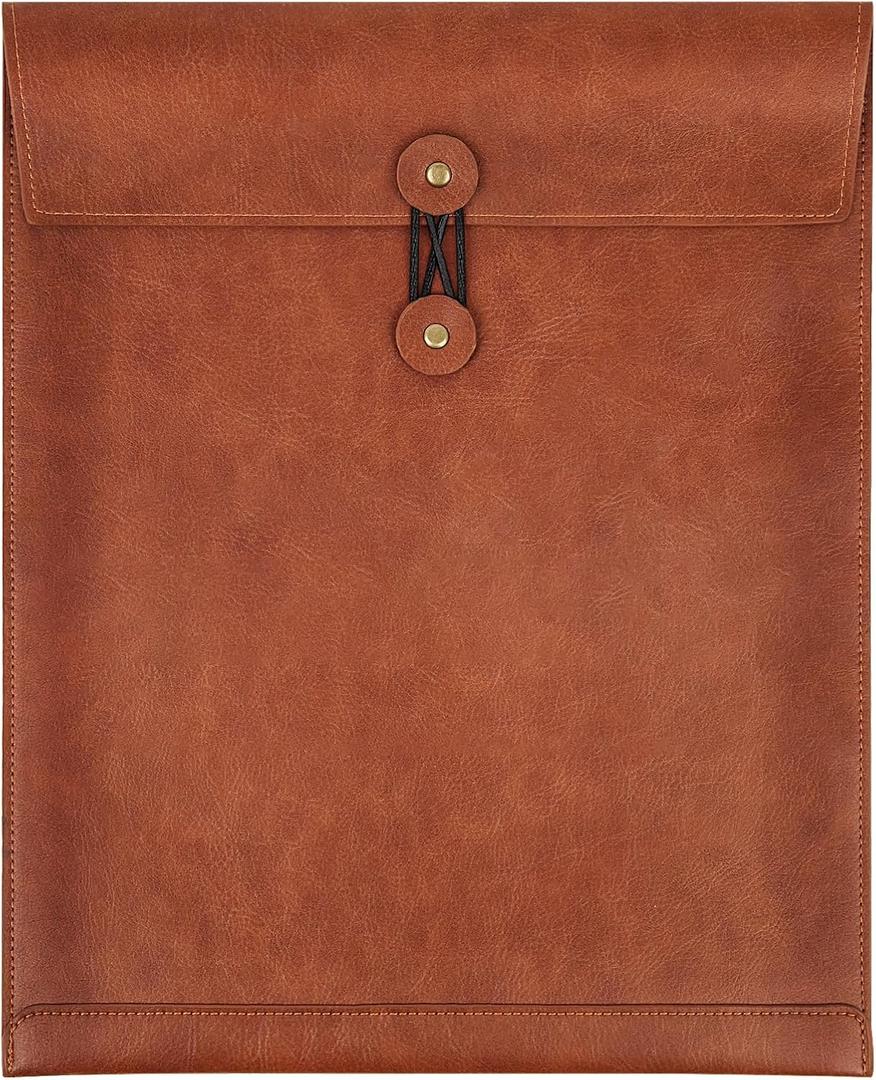 Brown PU Leather File Folder for Documents,Important Document Folder with String Tie,Laptop Sleeve Notebook Case,Leather File Organizer,A4 Envelopes Filing Folder