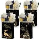 Funrous 16 Pcs Gold Black Christmas Bags with Tissue Paper Xmas Black and Gold Gift Bags Metallic Gold Black Goody Treat Bags with Handles for Christmas Thanksgiving Candy Cookies Party Supplies