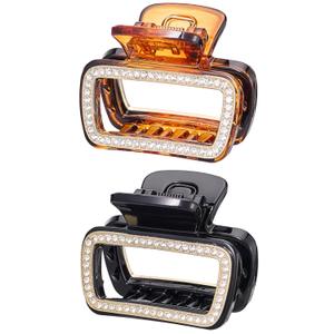 SINIDE Crystal Hair Claw Clips, Square Rhinestone Plastic Claw Clips Nonslip Acrylic Jaw Clip for Thick Long Hair, Fashion Clamps Accessories for Women Strong Hold Barrette for Styling (2 Pack)