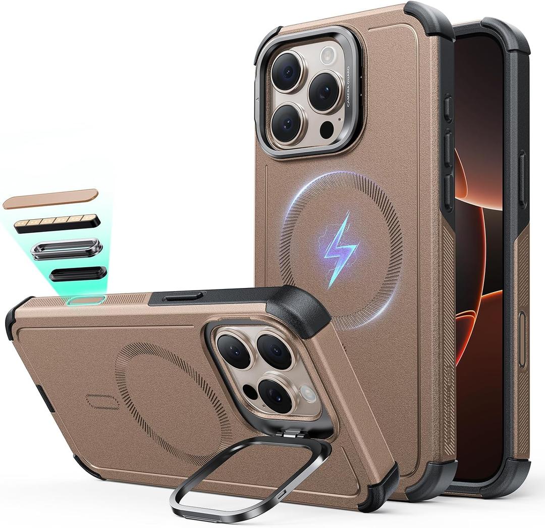 ESR for iPhone 16 Pro Max Phone Case with Stand, 23ft Military-Grade Drop Protection with Camera Control, Shock-Absorbing Rugged Cover, Compatible with MagSafe Accessories, Cyber Series, Gold