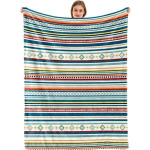 Bestraily Bohemian Throw Blanket Colorful Striped Throw Blanket Boho Flannel Fleece Throw Blankets Sherpa Cozy Fuzzy Plush Super Soft Throw Blankets for Sofa Bed Chair 60" X 80"