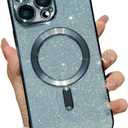 Designed for iPhone 14 Pro Max Magnetic Glitter Case, Cute with Camera Lens Protector, Compatible with MagSafe, Soft TPU Slim Shockproof Clear Protective Phone Case Cover for Women Girls, Blue