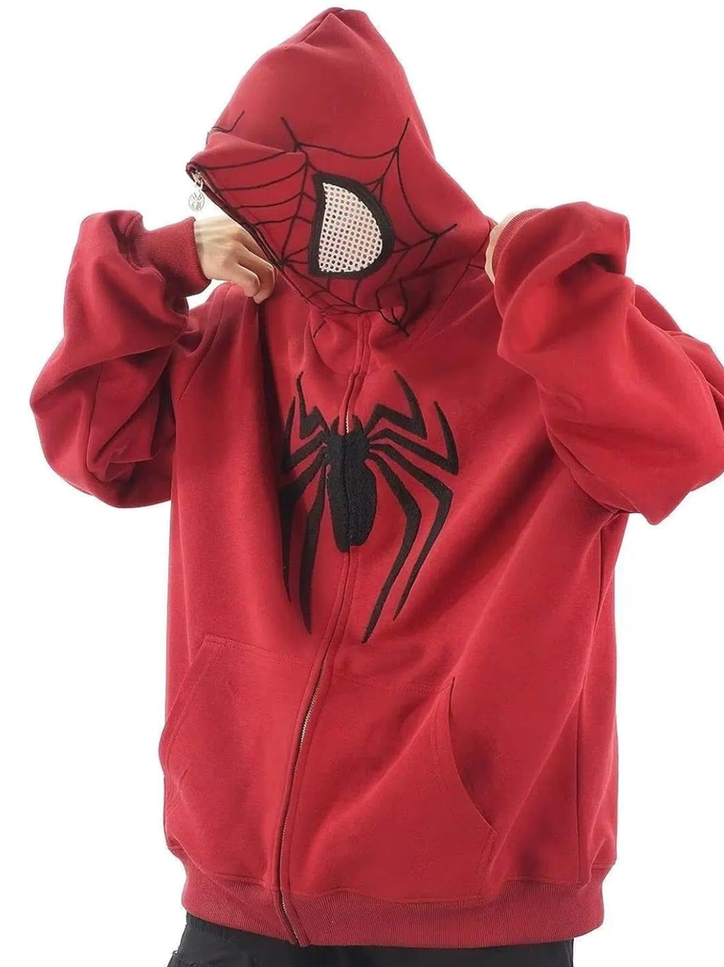 grhaat Y2k Hip Hop Embroidery Spider Hoodie Full Zip Up Harajuku Streetwear Oversized Kawaii Graphic Jacket Sweatshirts, XXL
