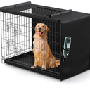 BROSYDA Dog Crate Cover - Privacy Kennel Cover Fits 42 inch Double Door Wire Crate, Heavy Duty 600D Oxford Fabric Dog Cage Cover with Top Window and Drinking Hole Design, Black, (Cover only)