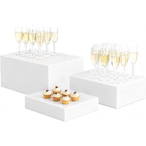 Liengoron 3Pcs White Buffet Risers 10" 12" 14" Acrylic Food Risers Display Stands Catering Supplies Buffet Display with Hollow Bottom