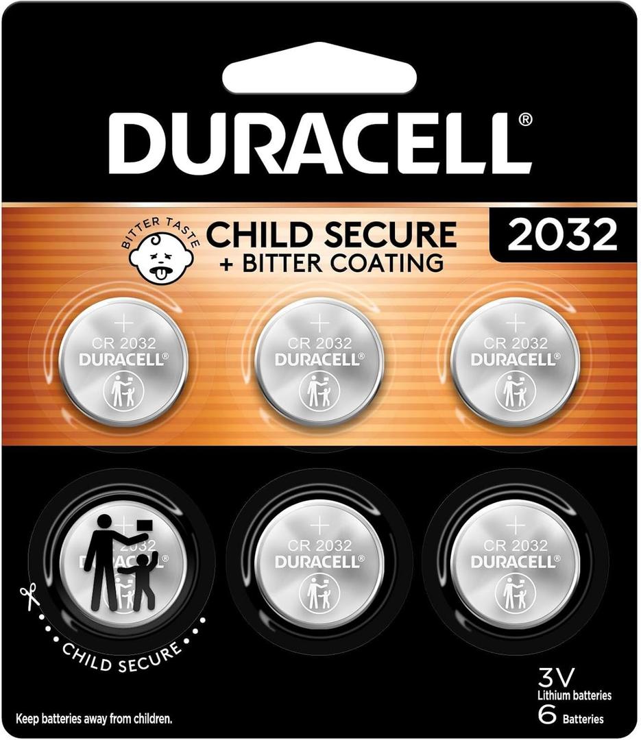 Duracell 2032 Lithium Battery, 6 Count (Pack of 1), Child Safety Features, Compatible with Key Fob, Tea Light Candles and Other Devices, CR2032 Battery