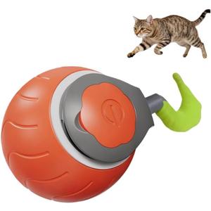 Interactive Automatic Cat Toy Ball with Bionic Tail  USB Rechargeable, Quiet Self-Moving Pet Toy for Indoor Cats (Red)