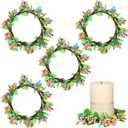 VOSAREA 4pcs Candle Rings Wreaths: Berry Easter Candle Ring - Spring Artificial Votive Wreaths - Easter Farmhouse Table Garland Decoration for Home Party