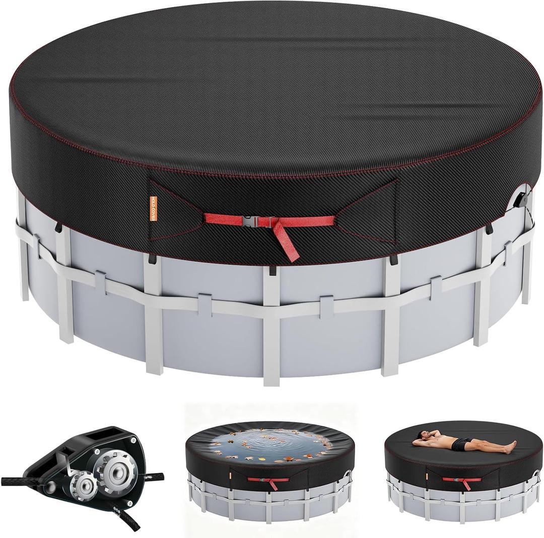 10 Ft Solar Pool Covers for Above Ground Pools, Snug Fit Round Frame Pool | Windproof with Buckles and & Tightening Ratchet, 634N Tear-Resistant, Waterproof, UV Protection, Cuts Evaporation, Solar Heat