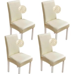 Shukii Stretch Dining Chair Covers Waterproof PU Leather Chair Slipcovers Chair Protector Cover Universal Chair Covers for Dining Room Kitchen Hotel (Set of 4, Beige)