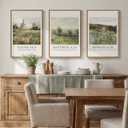 Framed Vintage Christian Wall Art Set of 3, Rustic Wildflower Landscape Bible Verse Canvas Prints, Neutral Beige Scripture Decor for Living Room Bedroom Office Prayer Room, 16x24 Inch