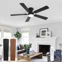 42 Inch Ceiling Fan with Lights, Black Modern Low Profile Flush Mount Fan with App&Remote Control, Dimmable 3CCT, Quiet Reversible DC Motor, 6 Speeds with Timer Fan for Bedroom LivingRoom Patio, Black