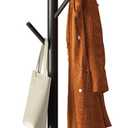 Coat Rack Freestanding, Coat Stands Entryway, Bamboo Coat Rack Hat Hanger 8 Hook for Jacket, Purse, Scarf Rack, Umbrella Tree Stand (Black)