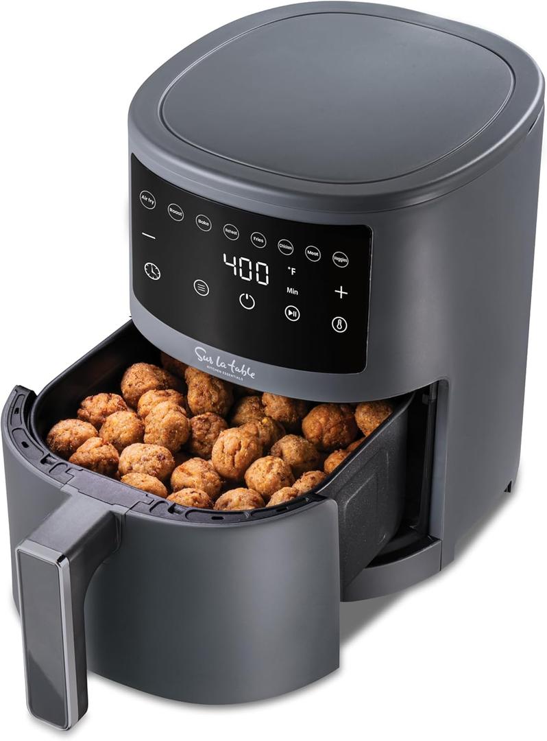 Sur La Table Compact 3.8 Quart Air Fryer - Digital LED Touchscreen Display with 8-Presets, Air Fry, Bake, Roast, Broil, and Reheat, 1500W