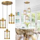 3-Light Pendant Lighting, Brushed Gold Dining Room Chandelier Light Fixture Over Table with Clear Glass, Modern Cluster Hanging Lights for Kitchen Island Sink, OS-3014-3BG