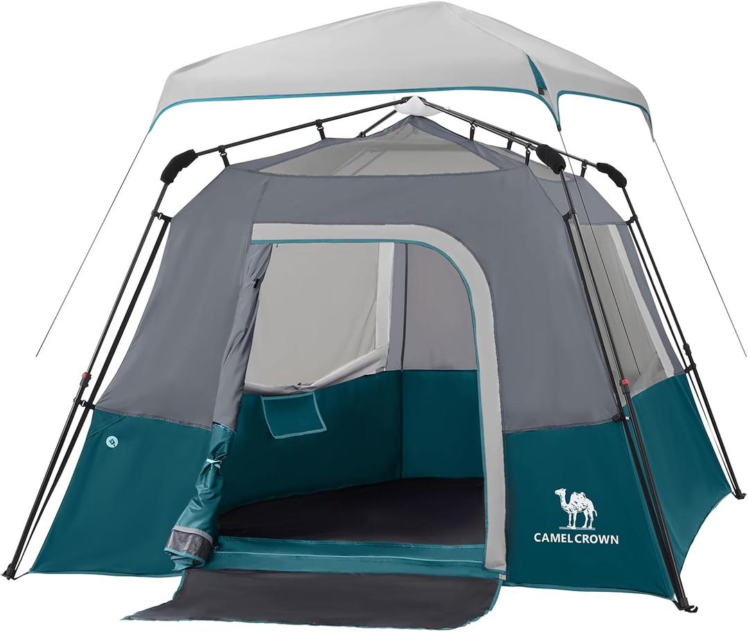 Camping Tents 4 Person Pop Up - Sets Up in 60s for Family Camping, Windproof Design, Family Cabin Tent with Rainfly & Backpack Carry Bag, Steel Blue
