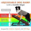 Adjustable Dog Ramp for Bed - 34" Long Foldable Wooden Ramp for Dogs to Get on Bed, Couch, or Car with 12.6" Wide Walking Space - (Walnut Wood with Gray Carpet)