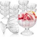 Meanplan 12 Pcs Acrylic Ice Cream Bowls 10 oz Clear Dessert Bowls with Footed Ice Cream Cups Cute Plastic Trifle Tableware for Serving Sundae Salad Fruit Snack Holiday Party