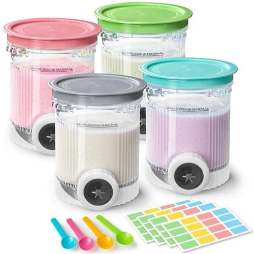 4 Pack Creami Swirl Pints & Lids for Ninja, Compatible with NC700 Series Ninja Swirl Ice Cream & Soft Serve Makers, with 4 Spoons & 64 Writable Labels, BPA-Free & Dishwasher Safe, Assorted Colors, One Missing