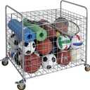 MyGift Professional Gym Metal Multi Sports Ball Storage Cart with Jumbo Industrial Wheels, Commercial Grade Portable Equipment Locker Cage for Basketball, Football, Soccer, Volleyball, Large